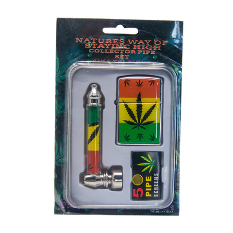 Collectors Pipe Set - Rasta Leaf