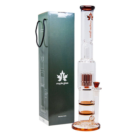 Amber Maple Glass Double Honey Comb Perc With Tree Perc And Splash Guard 20 Inches