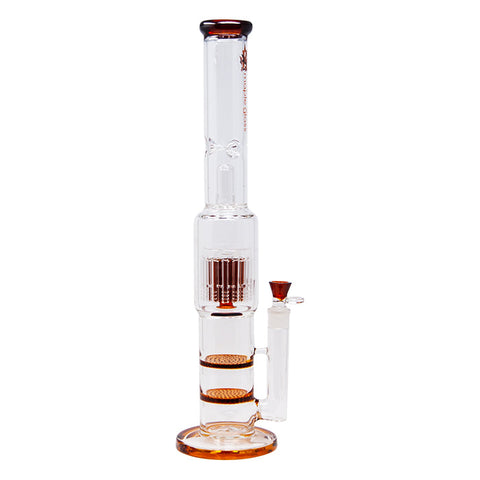 Amber Maple Glass Double Honey Comb Perc With Tree Perc And Splash Guard 20 Inches