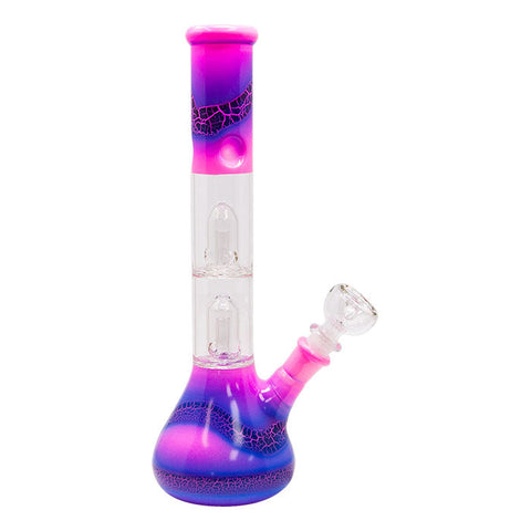 Pink Double Percolated 12 Inches Water Pipe