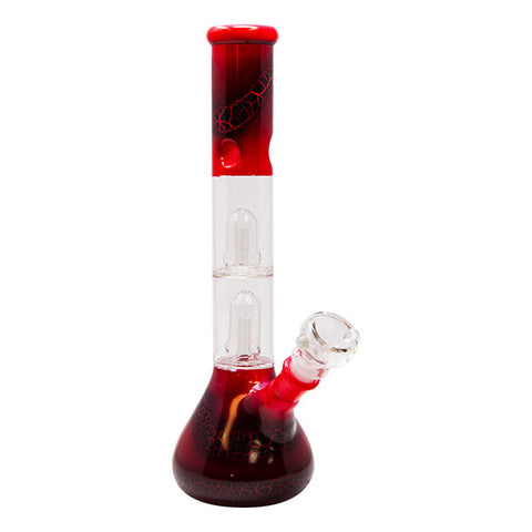 Red Double Percolated 12 Inches Water Pipe