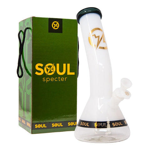 White Specter Series 12 Inches Bent Neck Beaker Bong by Soul Glass