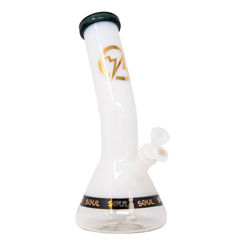 White Specter Series 12 Inches Bent Neck Beaker Bong by Soul Glass