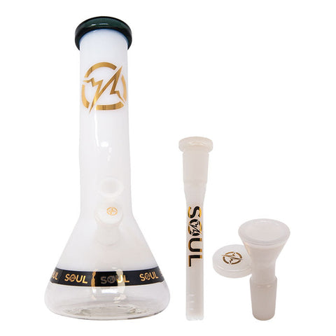 White Specter Series 12 Inches Bent Neck Beaker Bong by Soul Glass